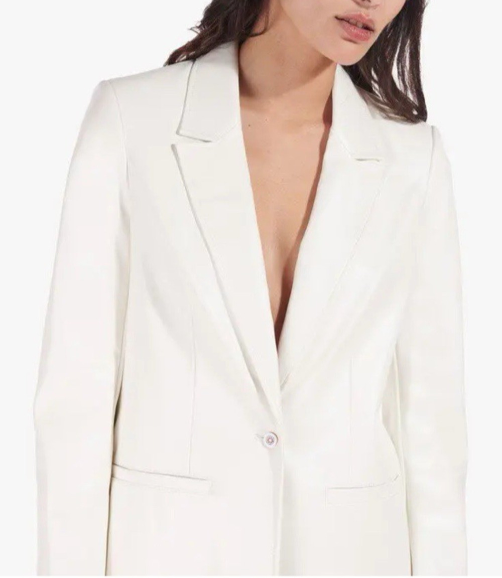 Staud Madden Blazer Faux Vegan Leather White Jacket Preppy Academia Size XL New